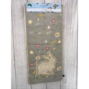 Cynthia Rowley Table Runner 16x72 Easter Bunny Spring Cotton Embroidered Flowers
